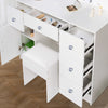 White Dressing Table Set Vanity Desk with 3-Color LED Light Mirror, Stool Drawer