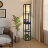 Floor Lamp with Storage Shelf Standing Light Linen Shade Bedroom Livingroom Wood