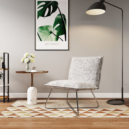 Modern Accent Chair Linen Fabric Upholstered Lounge Armchair Metal Cross Legs UK