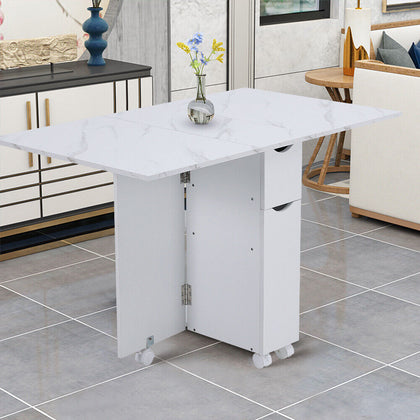 Mobile Drop Leaf Table Folding Kitchen Table Extendable Dining Table with Drawer