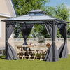 3x3.6m Dual-Roof Iron-Aluminum Gazebo w/Netting&Curtains Shelter Outdoor Pergola