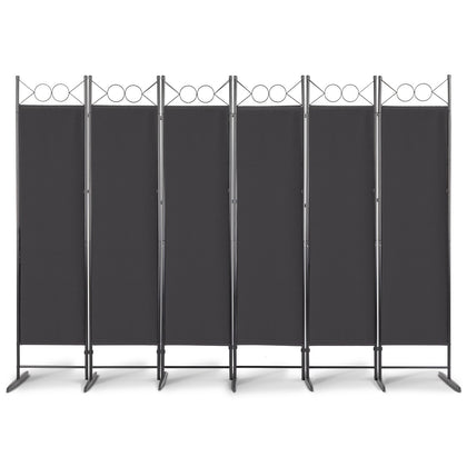 6 Panels Privacy Screen Panels Folding Room Wall Divider with Stable Foot Black