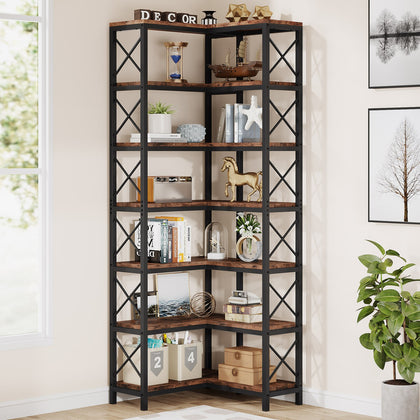 7-Tier Large Modern Corner Bookcase, Tall Corner Shelf Storage Display Rack