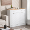 Tilt Out Trash Cabinet White Bin Holder with Drawers Storage Unit for Kitchen