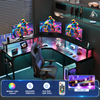 Flamaker L Shaped Gaming Desk with LED & Power Strip 150x150cm Computer Table