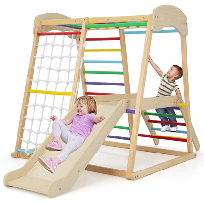 6-in-1 Indoor Jungle Gym Climbing Toy Kids Wooden Playground Climber Playset