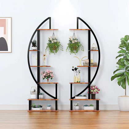 5Tier Plant Stand Half-Moon Shaped Metal Bookcase Large Storage Rack Flower Rack