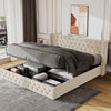 Ottoman Bed Gas Lift Storage Bed 4ft6 Double Bed Frame Velvet Upholstered Beige