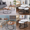 Nest of 2/3 Coffee Tables Nesting Round Table Retro/White Marble Effect Wood Set
