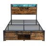 Single Bed Frame Industrial Metal Platform Bed with Headboard & Storage Space