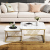 Set of 2 Fuax Marble Nesting Coffee Table Square Side End Tables with Metal Legs