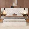 5ft King Upholstered Hydraulic Storage Bed Frame With Button Tufted Headboard
