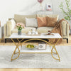 2-Tier Modern Coffee Table with Arched Metal Frame & Adjustable Foot Pads