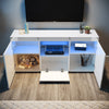 High Gloss White TV Stand Unit Cabinet Stand Doors LED Light Sideboard Cupboard