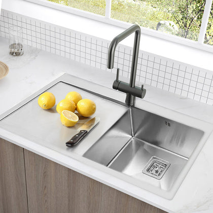 Large Deep Single Bowl Square 304 Stainless Steel Kitchen Sink w/ Drainer Kit UK