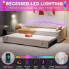Daybed Velvet Sofabed Single Sofa Bed With Pull Out Trundle Guest Bed LED Lights