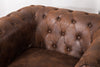 Distressed Tan Leather Fabric Chesterfield Armchair Button Tub Chair Club Chair