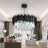 Glass Crystal Chandelier Black Flush Mount Ceiling Light Fixture for Dining Room