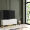 TV Unit 100cm Fluted Doors White Matt Gold Metal Base Modern Cabinet Stand