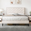 4ft6 Double Bed Frame Upholstered Platform Bed with Adjustable Headboard Beige