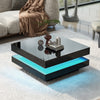 Square Coffee Table Black High Gloss Wooden Centre Tea Table with LED RGB Lights