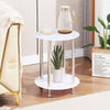 2 Tier Round White Tempered Glass Side End Table Stainless Steel Bedside Table