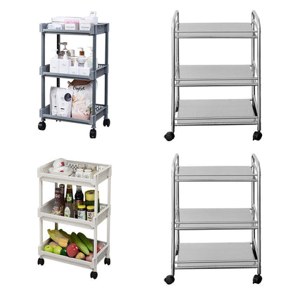 3 Tiers Storage Racks Holders ABS Stainless Steel Trolley with Wheels Kitchen