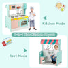 2-in-1 Kids Play Kitchen & Restaurant Wooden Pretend Double-sided Cooking Toy