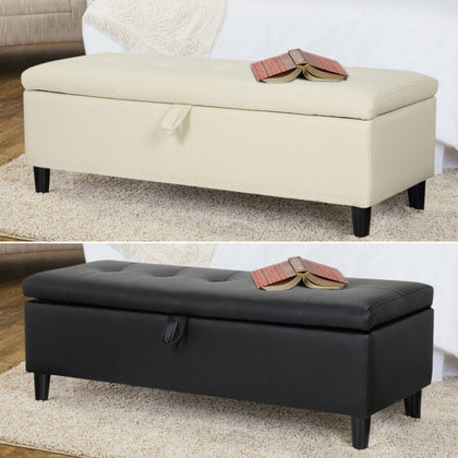 116cm Long Faux Leather Ottoman Bench Storage Design Footrest Stool Entryway