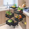 6 Tier Kitchen Rotating Storage Trolley Cart Utility Vegetable Mobile Shelf Rack