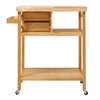 Solid Wood Kitchen Trolley Cart Side Table with Drawer/Serving Tray/Shelf/Wheels