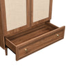 Modern Walnut Wardrobe 79x50x175cm: Fabric Doors, Storage Drawer, Wooden Legs