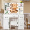 White Dressing VanityTable Wood Makeup Desk with LED Mirror 5 Drawers Stool