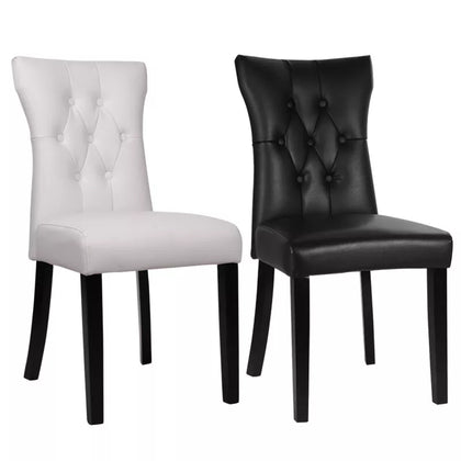 2× PU Leather Padded Dining Chairs Tufted Button Back Wooden Legs Home Office