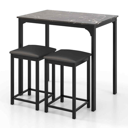 3Pcs Pub Counter-Height Dining Table Set Modern Furniture Set Black