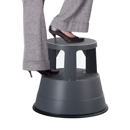 2-In-1 Step Stool Round Roller Ladder Stool w/Casters & Non-slip Rubber Band