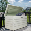 LOCKABLE OUTDOOR GARDEN STEEL STORAGE SEAT UTILITY CHEST CUSHION SHED BOX TOOLS