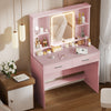 Dressing Table with LED Mirror 2 Drawers 4 Open Shelves Vanity Table Pink