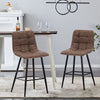 2 x Grey Brown Faux Leather PU Sauqre Bar Stools Pub Chair Stool Padded Seats