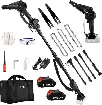 2-in-1 Cordless Pole Saw & Mini Chainsaw 6 Inch, 21V Handheld Electric Chain