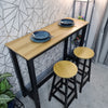 3 PCS Modern Breakfast Bar Dining Table and 2 Stools Set Metal Frame UKES
