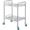 2-Tier Lab Rolling Cart Medical Trolley Stainless Steel Cart w/ Fence