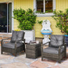 3 Piece Rattan Garden Seating Set with 2 Padded Chairs and Storage Table Outdoor
