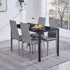 4pcs Grey Faux Leather Dining Chairs Ripple Lines & Black Glass Dining Table Set