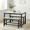 Dining Table Set 3 Piece Table Benches Space Saving Kitchen White Marble Home