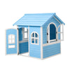 Large Wooden Playhouse with Doors, Windows, Apex Roof for Kids Children- Blue UK