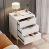 White Modern Bedside Table with 3 Drawers Storage, Wooden Nightstand End Table