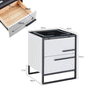 LED Wireless Charging Bedside Table 2 Drawer Nightstand White Metal Legs Modern