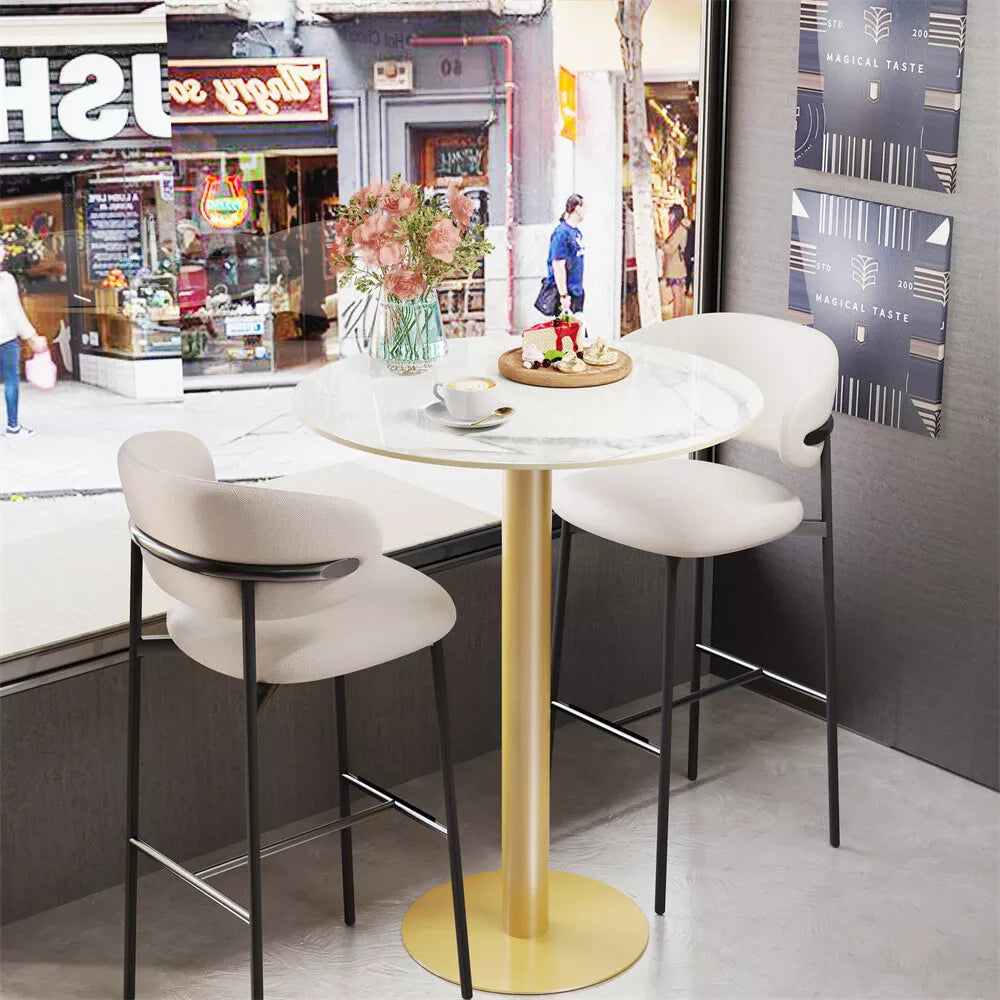 Heavy Duty Round Marble Bar Table Counter Pub Pedestal Poke Side Accent Table UK