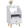 White Tall Cabinet Bedside Table Storage Narrow Chest of 2Drawer&Shelves Storage